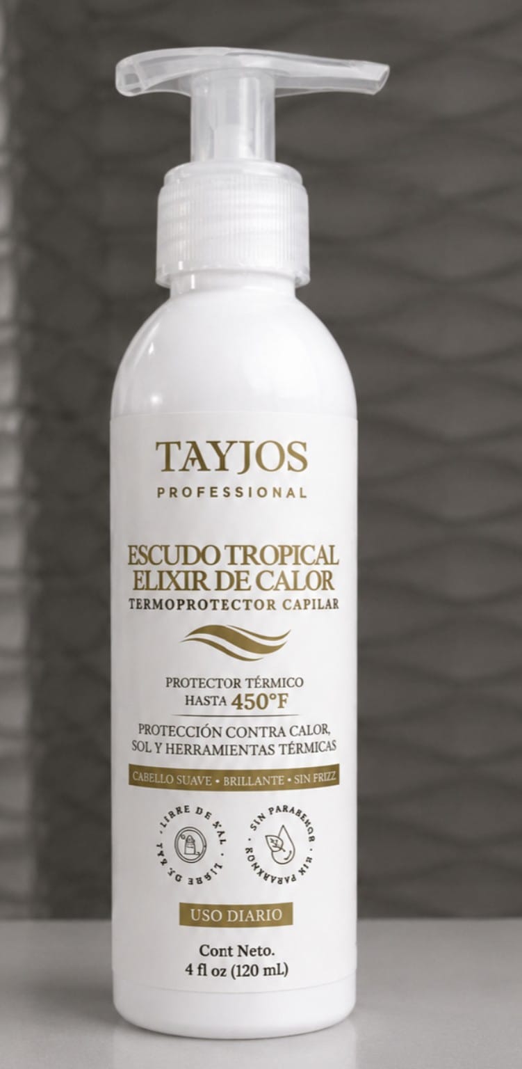 Termoprotector capilar Tayjos Professional Escudo Tropical Elixir de Calor 120 ml protección térmica hasta 450°F